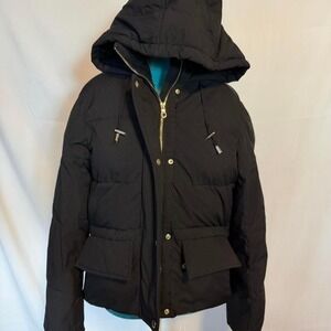 Kate Spade New York Black Hooded Puffer Jacket with Pink‎ Lining